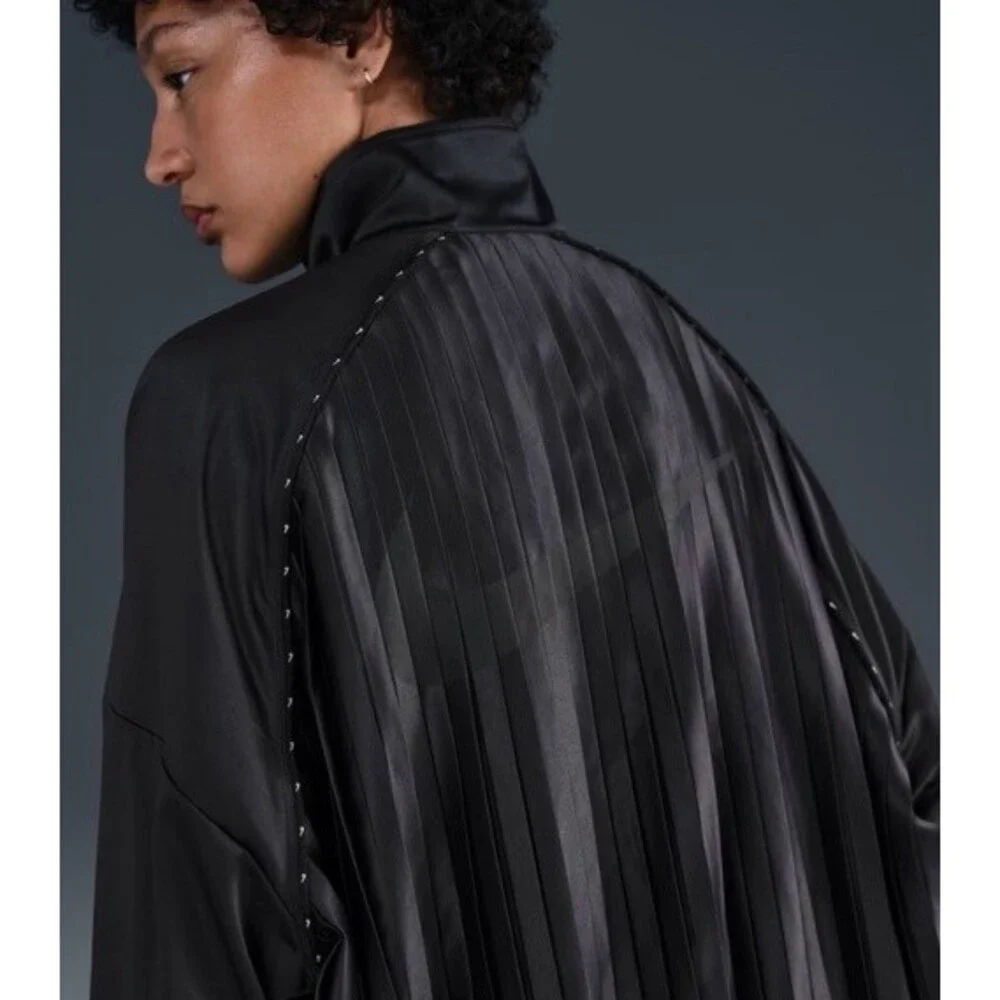 Nike Pleated Oversized Satin Full Zip Track Jacket Black Womens XXL HJ0516-010